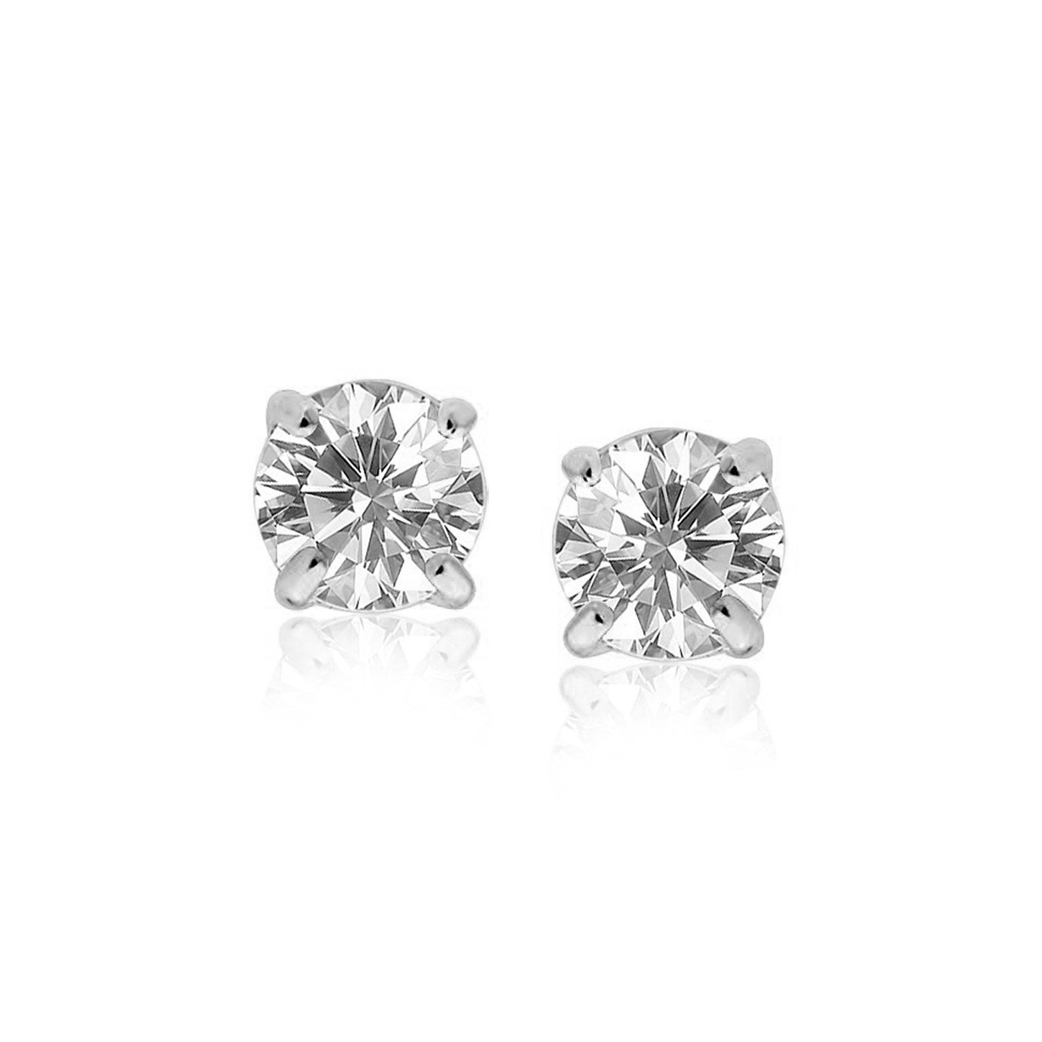 14k White Gold Stud Earrings with White Hue Faceted Cubic Zirconia(7mm) in a sleek high-contrast midnight luxury editorial st